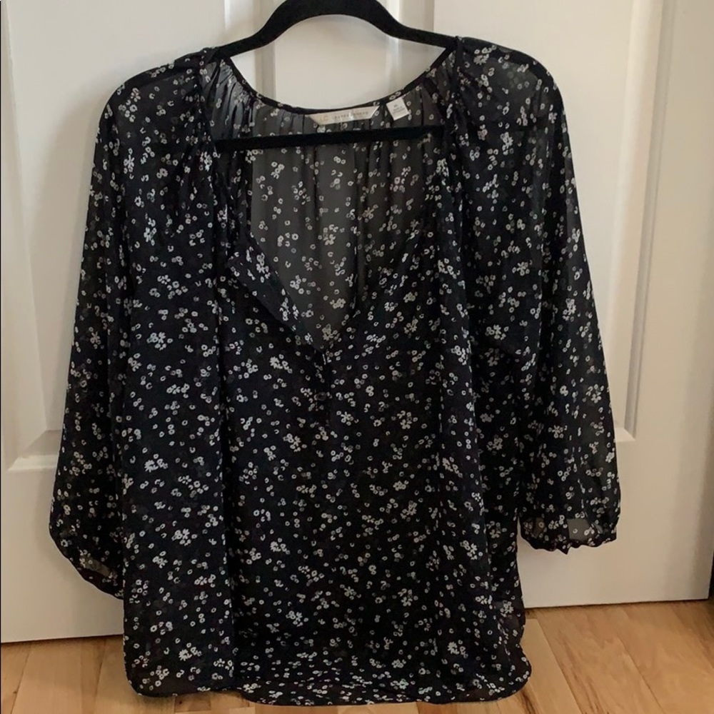 Black blouse with white flowers